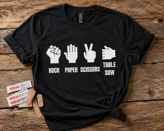 Rock Paper Scissors Table Saw Graphic Tee